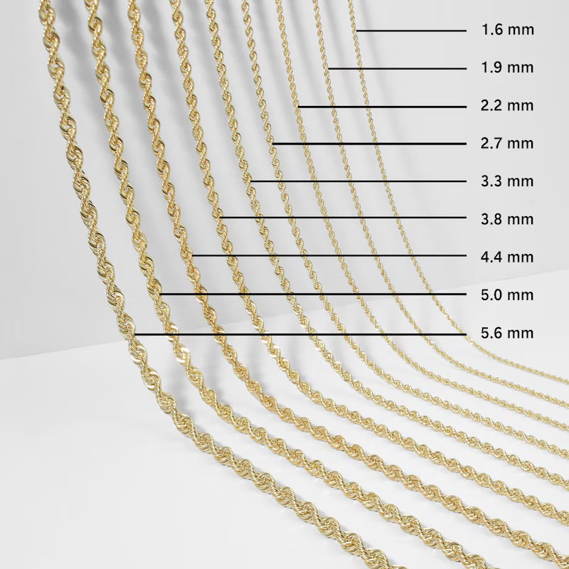 2.5mm Lightweight 10K Gold Rope Chain Necklace