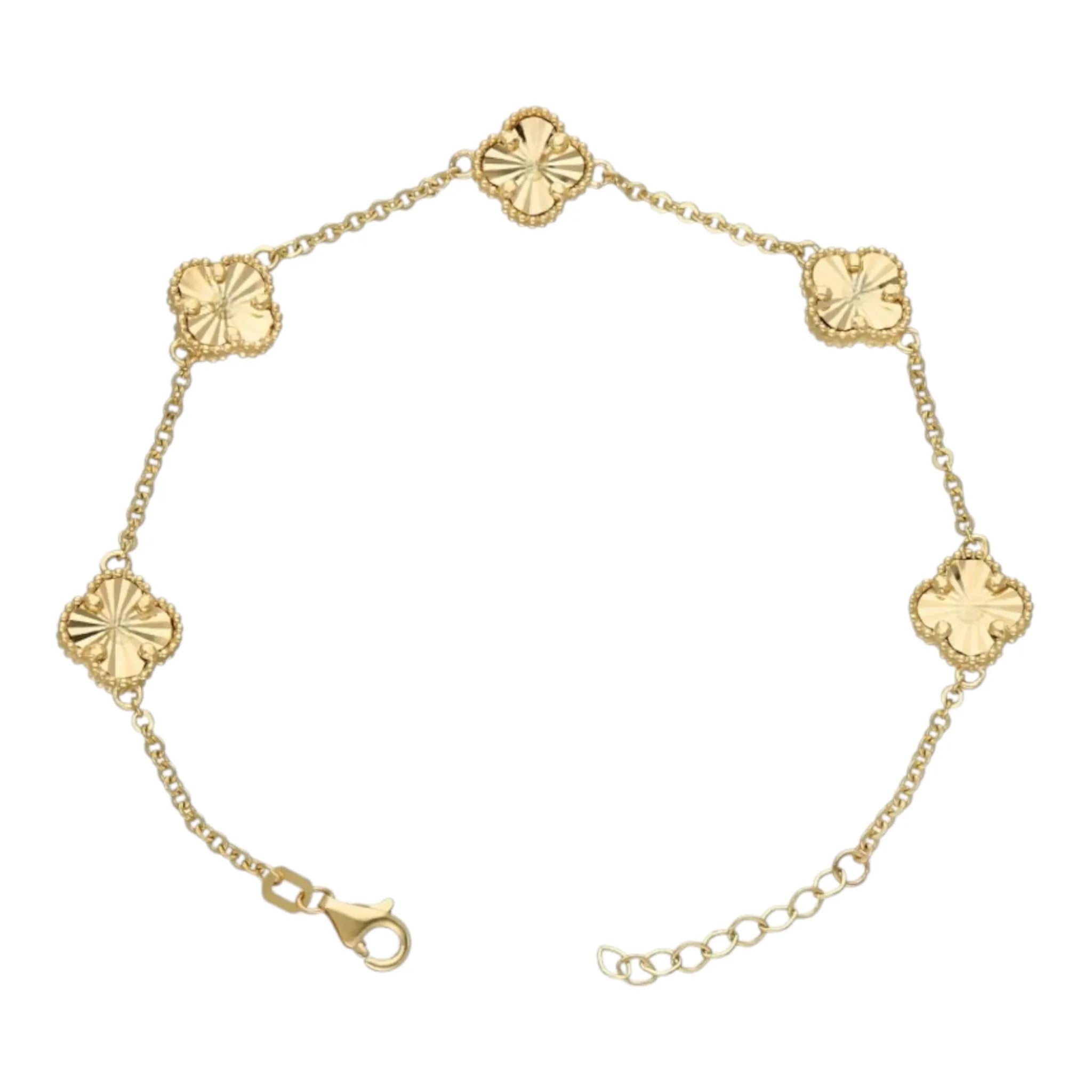 10K Gold Clover Diamond-Cut Station Bracelet